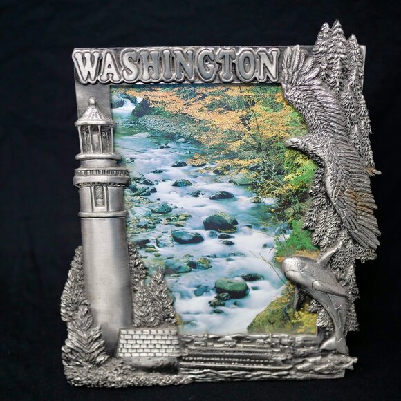 vtg Smith Western Washington State Pewter Picture Photo Frame Taiwan 5" x 7" - Picture 1 of 5
